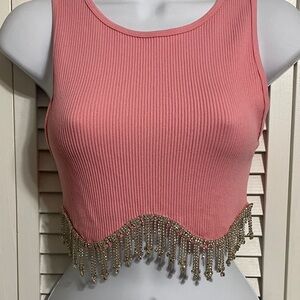 ANWND Pink Sleeveless Top with Rhinestone Fringe!